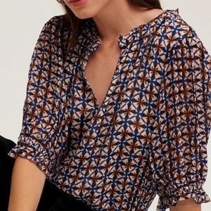 Anthro Velvet by Graham and Spencer Patterned Puff Sleeve Top Blouse